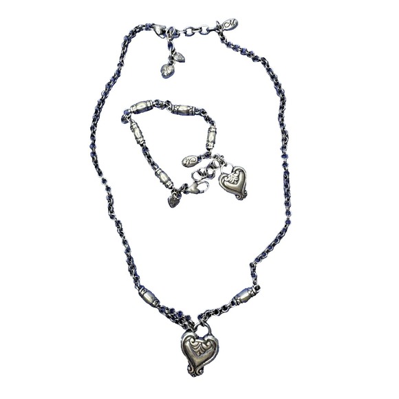 Brighton Jewelry - Brighton Necklace Bracelet Set‎ Heart Creative Memories Silver Barrel Links